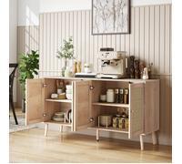 Buffet salon meuble de rangement placards à portes en cannage et étagère réglable 140 x 40 x 75 cm effet bois naturel