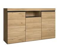 Buffet salon Salle à manger, Couleur ''Chêne/Noir'' 3 Portes 1 Compartiment, 140x40x81cm, RF898