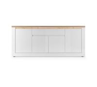 Buffet SASHA - 4 portes + 1 tiroir avec LED intégrée - Blanc laqué et Chêne Cadiz