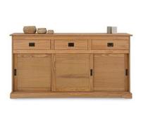 Buffet SAVONA bahut vaisselier commode avec 3 tiroirs et 3 portes coulissantes, en pin massif lasuré brun Brun G