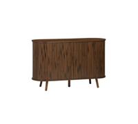 sweeek - Buffet scandinave 2 Portes coulissantes. 4 Compartiments. Effet Bois rainuré. Couleur Noyer. Buffet Bas. L 120 x P 40 x H 75cm