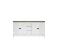 CONCEPT USINE | Buffet Scandinave 180 cm avec Rangements | Design SKADAR Blanc & Bois | 4 Etagères et 3 Tiroirs | Meuble de Rangement Pratique, Elégant et Robuste | Idéal pour Salle à Manger ou Salon