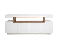Miliboo - Buffet scandinave blanc laqué brillant et bois 4 portes L180 cm LIVO