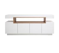 Buffet scandinave blanc laqué brillant et bois 4 portes L180 cm LIVO