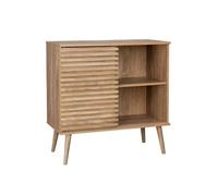 sweeek - Buffet scandinave décor Bois. Buffet Haut. vaisselier. avec 1 Porte coulissante rainurée et 2 étagères 80cm