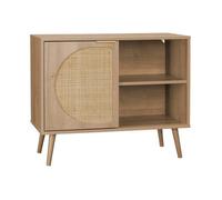Buffet scandinave décor bois et cannage arrondi 1 porte 80cm Eva