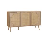 Buffet scandinave décor bois et cannage arrondi 3 portes 120cm