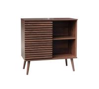 sweeek Buffet scandinave décor bois noyer avec 1 porte coulissante rainurée et 2 étagères 80cm Noyer