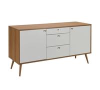 Oviala Buffet scandinave Effet Bois Clair 2 Portes 3 tiroirs 150 cm Blanc