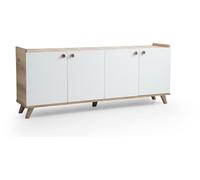 Buffet scandinave - SUMER - 4 portes - 180 x 78 x 41 cm - Chêne / Blanc