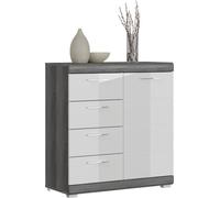 Buffet SCOTT - 4 tiroirs et 1 porte - gris foncé et blanc - 80x85x37 cm