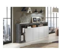 Buffet SEFRO - 4 portes et 4 niches - Blanc laqué et béton