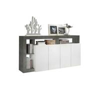 Buffet SEFRO - 4 portes et 4 niches - Blanc laqué et béton