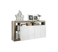 Buffet MAESTRO - Panneaux de particules - Effet Bois Vintage et blanc Laqué - 4 portes - L 184 x P 42 x H 93 cm
