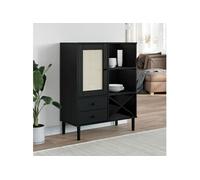 Buffet SENJA aspect rotin noir 90x40x112cm bois massif de pin 358054