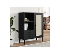 Vidaxl Buffet Senja Aspect Rotin Noir 90x40x112cm Bois Massif De Pin Marron