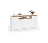 IDMarket - Buffet 160 cm Serena Blanc et Plateau Effet Bois | Avec 4 portes avec niche centrale