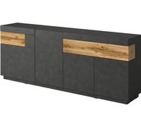 Buffet, sideboard, bahut KILES avec quatre portes, deux tiroirs. Couleur gris anthracite et chêne. Style de design.