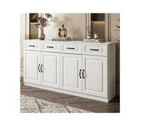 Buffet Sideboard Blanc 160x35x80cm avec 4 Tiroirs et 4 Portes | MDF | Étagères Ajustables | Meuble Cuisine Salon