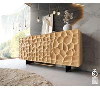 Buffet Solu 175 cm chêne naturel 2 portes 3 tiroirs pieds profilés métal noir face avant 3D