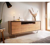 Buffet Stonegrace 175 cm acacia nature 4 portes 1 compartiment placage en pierre pieds en V