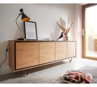 Buffet Stonegrace 200 cm acacia nature 4 portes placage en pierre pieds en V