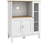 HomCom Buffet armoire micro-ondes 1 niche 3 portes passe-câbles verre trempé 80×35×97cm blanc/bois