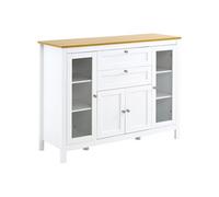 HOMCOM Buffet style classique chic meuble sur pied 2 portes 2 étagères réglables 2 tiroirs coulissants placard 2 portes MDF blanc aspect bois clair