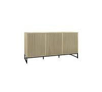 sweeek | Buffet style contemporain avec 3 portes effet bois rainuré ouverture par pression buffet bas piètement en métal noir L160cm Naturel G