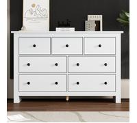 Buffet - Style contemporain - Panneaux de particules - Blanc - Commode de chambre 7 tiroirs - 152x40x88.5cm - Buffet bas de salon