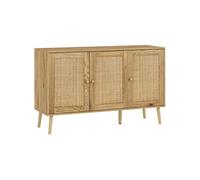 Buffet style cosy chic rotin - 3 portes, 2 étagères - dim. 120L x 40l x 75H cm - effet bois naturel