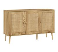 HOMCOM Buffet Salon Meuble de Rangement avec placards à Portes en cannage et étagère réglable, pour Salon, Salle à Manger, dim. 120 x 40 x 75 cm, Bois Naturel