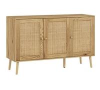 HomCom Buffet salon style cosy chic rotin – 3 portes, étagère réglable – bois naturel
