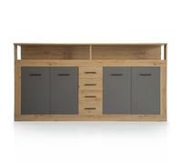 Buffet style industriel L190cm 4 portes er 4 tiroirs Lunata Chêne et Gris