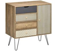 Buffet Style Industriel Motif Graphique - Porte, Étagère, 4 Tiroirs - Piètement Épingle Métal Noir Aspect Bois