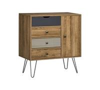 HOMCOM Meuble de Rangement Commode Buffet 4 tiroirs 1 Placard - Pieds épingles à Cheveux - Style bohème - 79 x 39 x 86 cm Marron