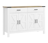 Buffet Style Rural Chic 4 Portes Façades Croisillons 2 Étagères 2 Tiroirs - Dim.120 X 39,3 X 82,5 Cm - Métal Noir Effet Bois Blanc Blanc