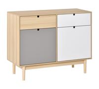 Buffet Style Scandinave 2 Placards Tiroir Blanc Gris Bois Clair Blanc