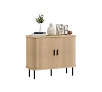 HomCom Buffet 2 portes coulissantes 4 compartiments – acier noir, bois clair
