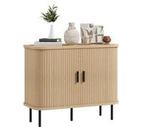 HomCom Buffet 2 portes coulissantes 4 compartiments – acier noir, bois clair