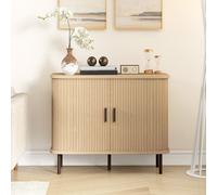 Buffet style scandinave 2 portes coulissantes acier noir aspect bois clair
