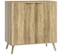 Buffet Sur Pieds Design Effet Bois Façade Cannelée - 2 Portes, Étagère - Dim. 77 X 40 X 81 Cm