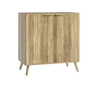 Buffet sur pieds design effet bois façade cannelée - 2 portes, étagère - dim. 77 x 40 x 81 cm
