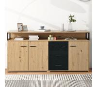 Buffet Sweiko avec trois portes et trois tiroirs Armoire de cuisine, armoire de rangement Highboard 150x35x75.9cm