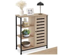 Buffet - TECTAKE - Buffet de cuisine en acier et bois avec 2 étagères réglables et portes magnétique 71 x 32 x 82 cm - Bois clair