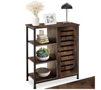 Buffet - TECTAKE - Buffet de cuisine en acier et bois avec 2 étagères réglables et portes magnétique 71 x 32 x 82 cm - Bois foncé