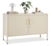 Buffet - TECTAKE - Buffet métallique BAKER avec 2 portes verrouillables avec fermeture magnétique, 100 x 42,5 x 65 cm - Crème