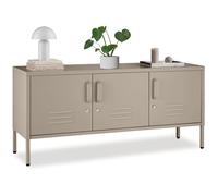 Buffet - TECTAKE - meuble de rangement en métal - buffet - portes verrouillables, étagère réglable - 120 x 37,5 x 55,5 cm - taupe