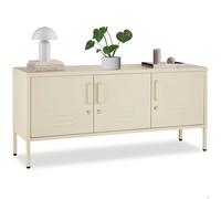 Buffet - TECTAKE - meuble métallique de rangement, buffet, élégant, 3 portes verrouillables, acier, 120 x 37,5 x 55,5 cm - crème