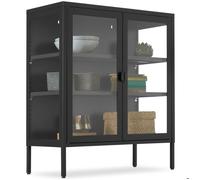 Buffet - TECTAKE - Vitrine métallique BAKER avec portes vitrées et fermeture magnétique, 80 x 37 x 90,5 cm - Noir